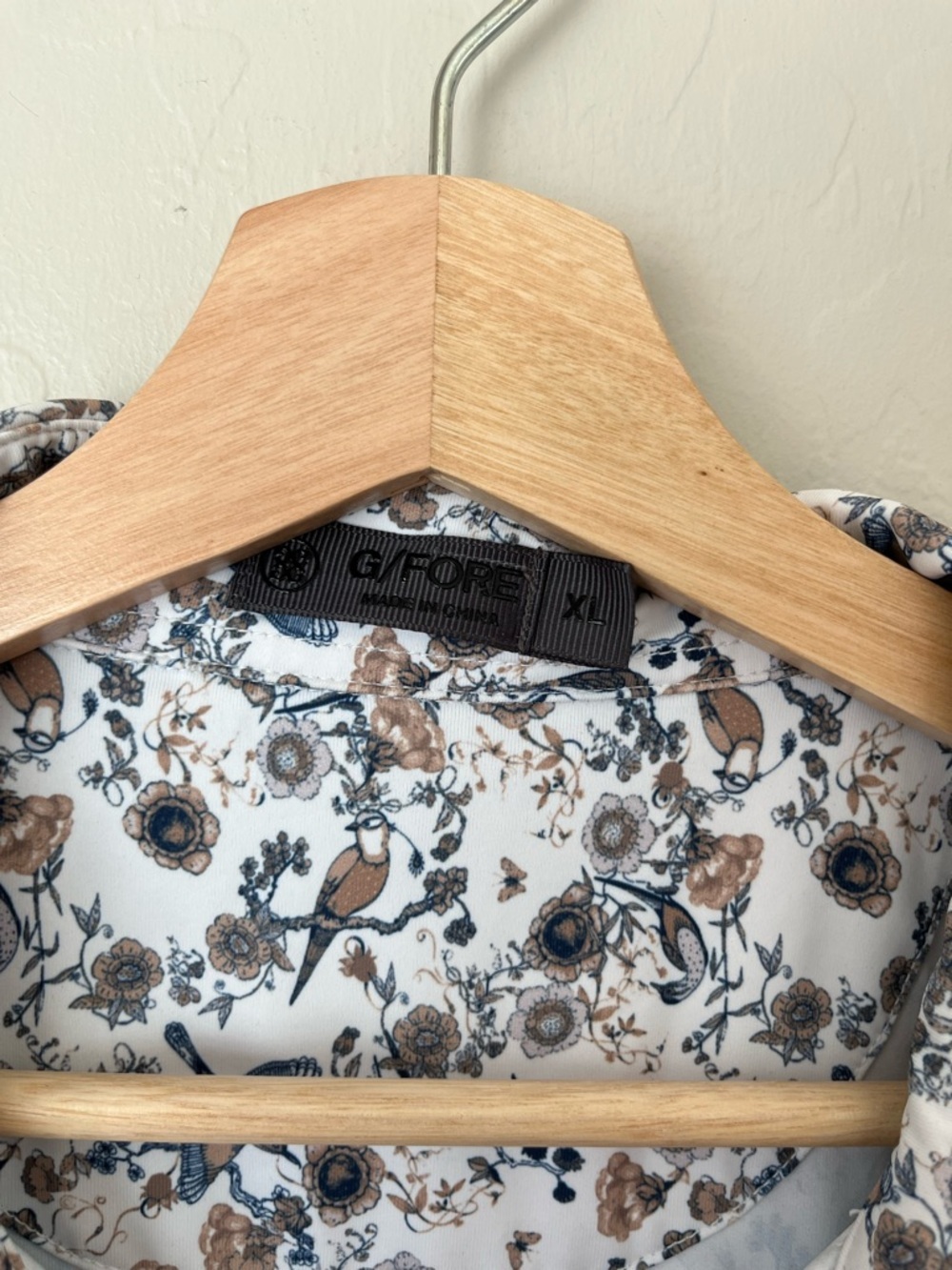 G/FORE G4 Botanical Garden Tech Bird Floral Print Golf Polo Oak Size Men’s XL - Picture 4 of 6
